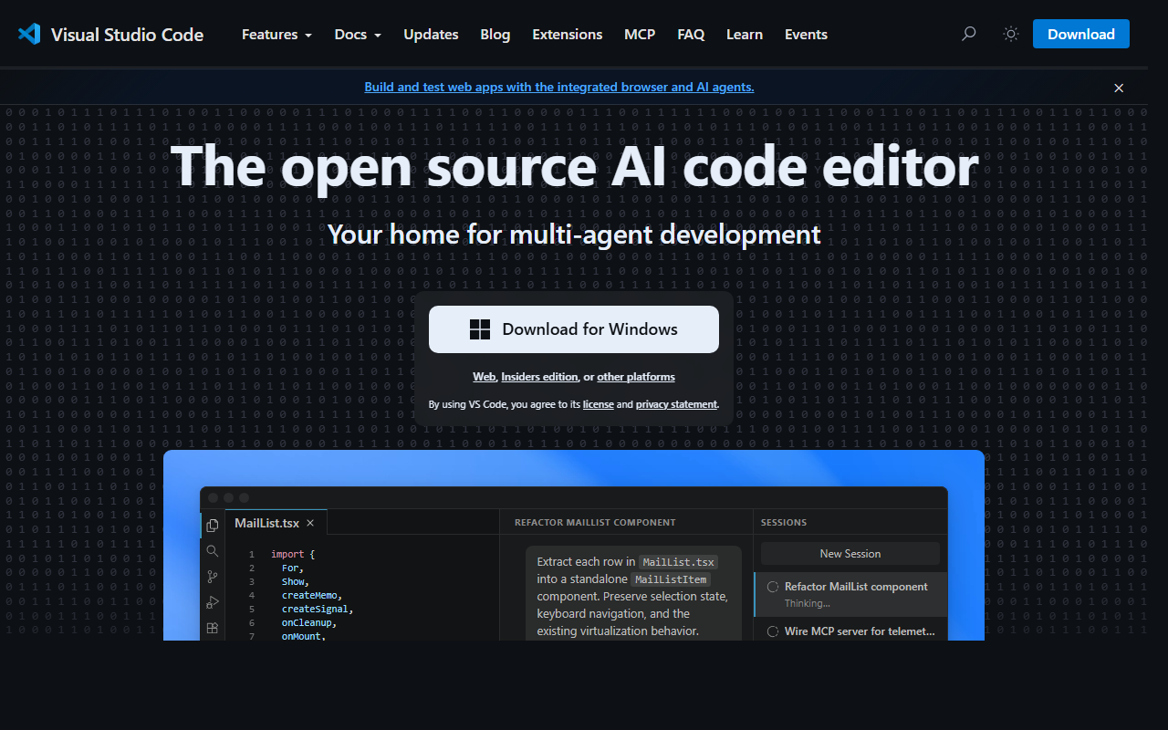 Screenshot of code.visualstudio.com